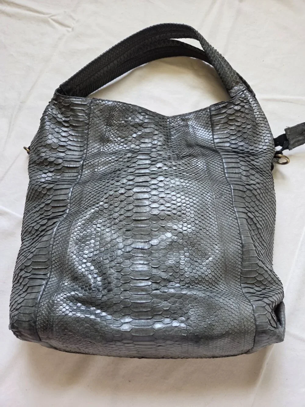 Snakeskin leather grey hobo purse